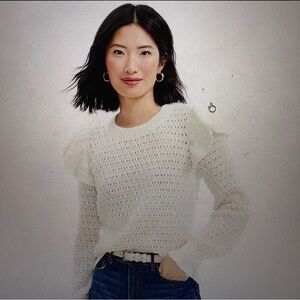 LOFT Women’s Cream Open-Knit Crewneck Sweater